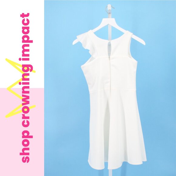 White Asymmetrical Ruffle Dress - Girl's 16 | Ava & Yelly - Picture 2 of 3